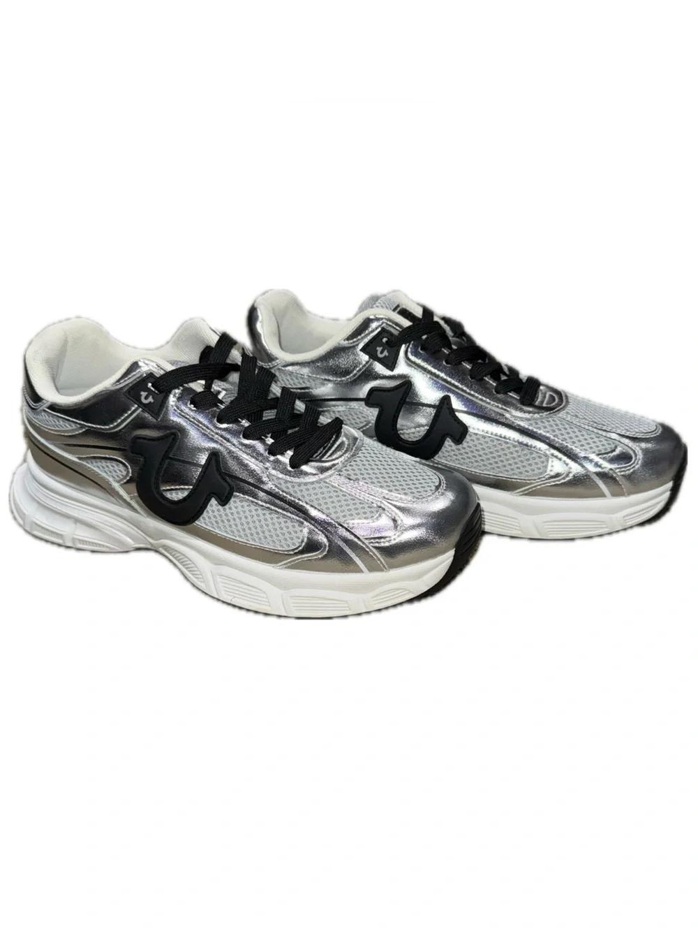 TRUE RELIGION *NWT Metallic Silver Running Shoes Dad Sneakers Streetwear | Sz 10